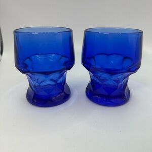 Anchor Hocking Georgian Cobalt Blue Honeycomb Tumblers 4”.